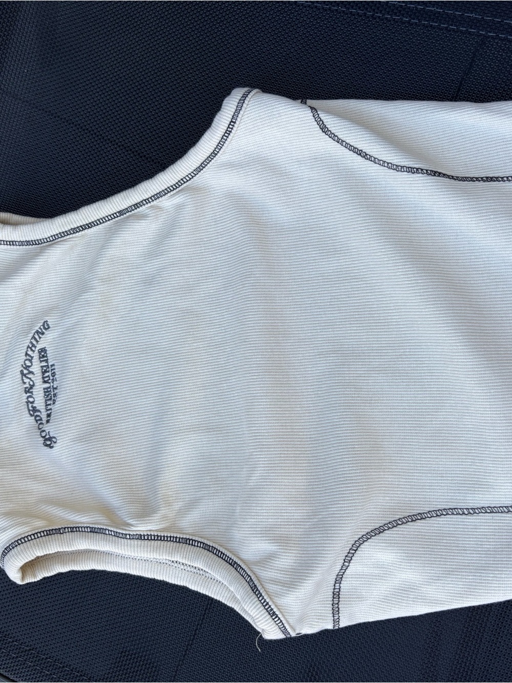 Cream Ribbed Tank Top with Contrast Stitching - Picture 3 of 6